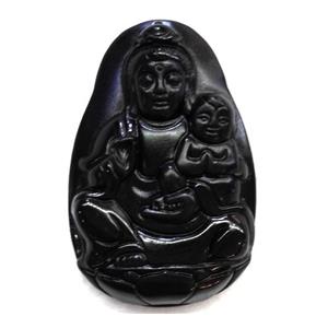 black obsidian buddha pendant, approx 25-45mm [GMPDA2619]