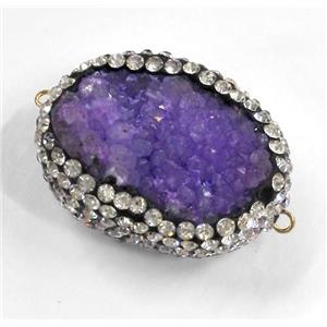 purple druzy quartz connector with rhinestone, freeform, approx 20-25mm [GMPDA2622]