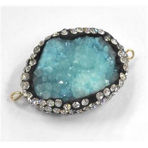 aqua druzy quartz connector with rhinestone, freeform, approx 20-25mm [GMPDA2623]