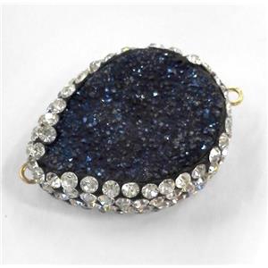 druzy quartz connector pave rhinestone, freeform, blue electroplated, approx 20-25mm [GMPDA2624]