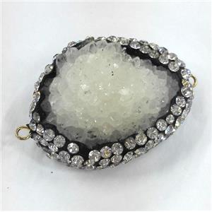 white druzy quartz connector with rhinestone, freeform, approx 20-25mm [GMPDA2625]