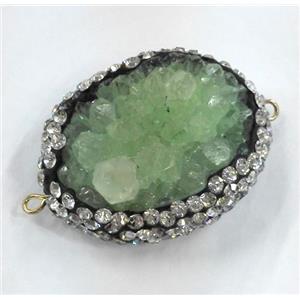 green druzy quartz connector paved rhinestone, freeform, approx 20-25mm [GMPDA2626]