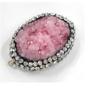 pink druzy quartz connector paved rhinestone, freeform, approx 20-25mm [GMPDA2627]