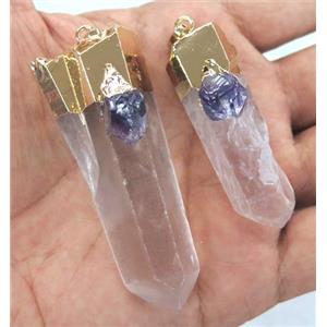 clear quartz stick pendant, gold plated, approx 30-60mm [GMPDA2629]
