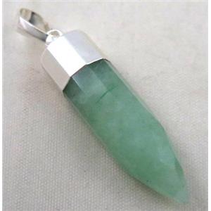 green aventurine pendant, bullet, silver plated, approx 10x40mm [GMPDA2637]