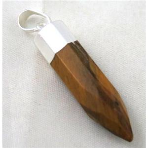 tiger eye stone pendant, bullet, silver plated, approx 10x40mm [GMPDA2638]