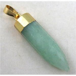 green aventurine pendant, bullet, gold plated, approx 10x40mm [GMPDA2642]