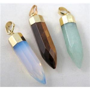 mixed gemstone pendant, bullet, gold plated, approx 10x40mm [GMPDA2646]