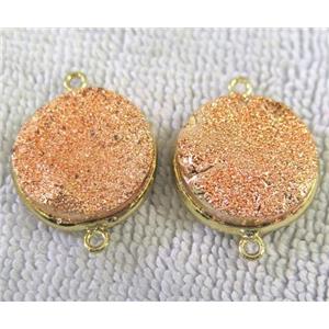 metallic quartz druzy connector, flat-round, rose-gold electroplated, approx 20mm dia [GMPDA2666]