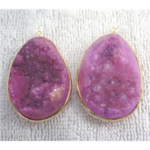 hotpink quartz pendant with druzy, freeform, gold plated, approx 20-50mm [GMPDA2671]