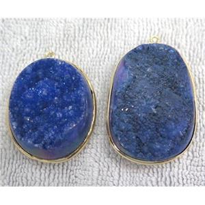 blue quartz pendant with druzy, freeform, gold plated, approx 20-50mm [GMPDA2672]
