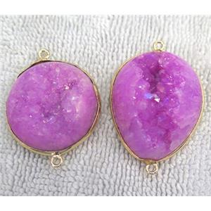 hotpink quartz druzy connector, freeform, gold plated, approx 15-35mm [GMPDA2676]