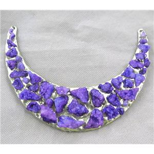 lavender Quartz Druzy pendant, copper, crescent, gold plated, approx 10-14cm [GMPDA2679]