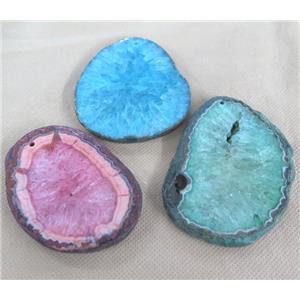 Agate slice pendant with Druzy, freeform, mixed color, approx 30-90mm [GMPDA2681-L]