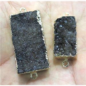 black quartz druzy connector, rectangle, gold plated, approx 15-35mm [GMPDA2685]