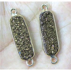 druzy quartz connector, rectangle, brown electroplated, approx 8x22mm [GMPDA2688]