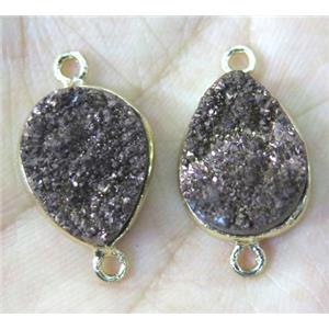 druzy quartz connector, teardrop, brown electroplated, approx 12x16mm [GMPDA2689]