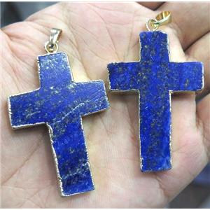 lapis lazuli cross pendant, gold plated, approx 30-50mm [GMPDA2705]
