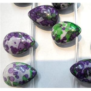 Rain colored stone bead, stability, flat teardrop, 13x18mm, approx 22pcs per st [GMRCS01C011]