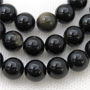 Natural Obsidian Beads Goldspot Smooth Round, approx 12mm dia, 31pcs per st [GMRD157-12MM]