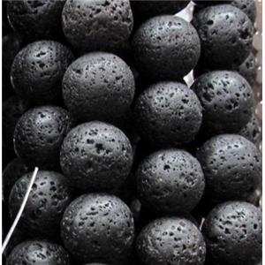 round black lava beads, 10mm dia, approx 38pcs per st [GMRD182-10MM]