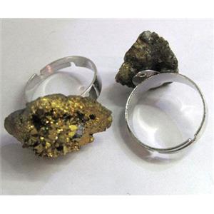 gold electroplated druzy agate ring, approx 15-20mm [GMRG037]