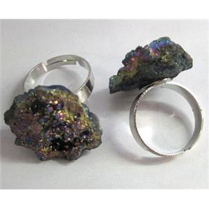 agate druzy ring, rainbow electroplated, approx 15-20mm [GMRG038]