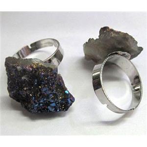agate druzy ring, blue electroplated, approx 15-20mm [GMRG039]