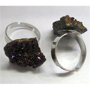 agate druzy ring, purple electroplated, approx 15-20mm [GMRG040]
