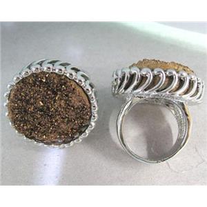gold electroplated agate druzy ring, approx 25mm, 19.5mm dia [GMRG057]