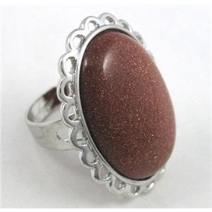 goldsand stone ring, adjustable, copper, platinum plated, approx 22x30mm [GMRG060]