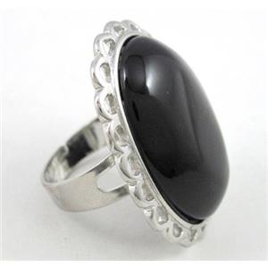 black onyx ring, adjustable, copper, platinum plated, approx 22x30mm [GMRG062]