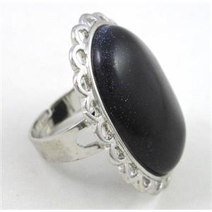 Blue SandStone ring, adjustable, copper, platinum plated, approx 22x30mm [GMRG063]
