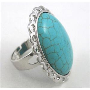 turquoise ring, adjustable, copper, platinum plated, approx 22x30mm [GMRG064]