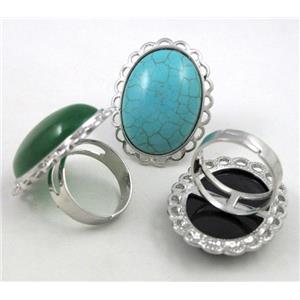 mixed gemstone ring, adjustable, copper, platinum plated, approx 22x30mm [GMRG065]