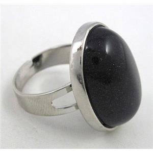Blue SandStone ring, adjustable, copper, platinum plated, approx 18x25mm [GMRG067]