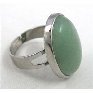 green jade ring, adjustable, copper, platinum plated, approx 18x25mm [GMRG068]
