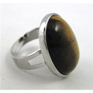 tiger eye stone ring, adjustable, copper, platinum plated, approx 18x25mm [GMRG070]