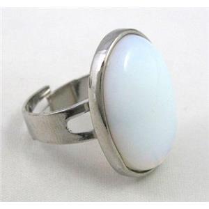 white opalite ring, adjustable, copper, platinum plated, approx 18x25mm [GMRG072]
