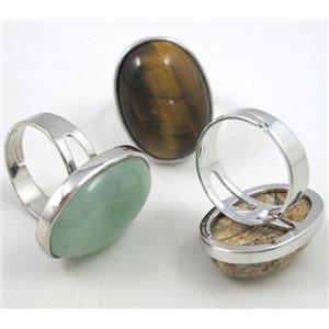mixed gemstone ring, adjustable, copper, platinum plated, approx 18x25mm [GMRG073]
