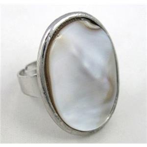 mother of pearl ring, adjustable, copper, platinum plated, approx 22x30mm [GMRG077]