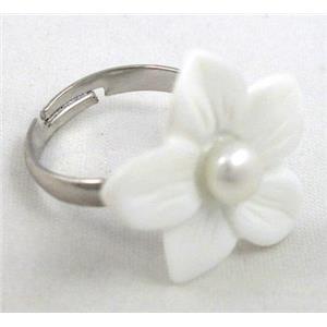 mother of pearl ring, adjustable, copper, platinum plated, approx 25mm [GMRG079]