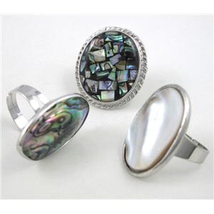 mixed shell ring, adjustable, copper, platinum plated, approx 14-30mm [GMRG080]