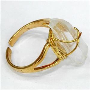 copper ring with Clear Quartz, gold plated, approx 10-20mm [GMRG107]