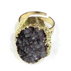 druzy quartz ring, freeform, grey, approx 12-20mm [GMRG136]