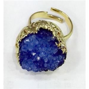 druzy quartz ring, freeform, blue, approx 12-20mm [GMRG137]