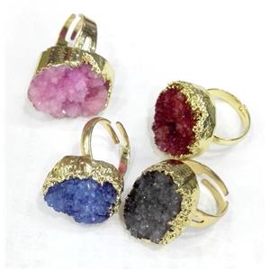 druzy quartz ring, freeform, mixed color, approx 12-20mm [GMRG138]