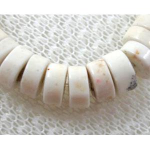 Turquoise heishi bead, white dye, 6.5mm dia, approx 2.5mm thick,16 inchlength [GMRON11]