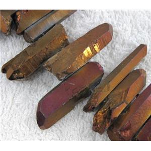 clear quartz stick bead, freeform, purple electroplated, approx 20-40mm, 5-8mm thickness [GMSCQ185]