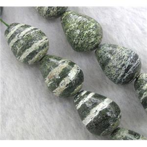 Natural green Silver-line Stone Beads, 3D-teardrop, approx 15x20mm, 15.5 inches [GMSGSS07]